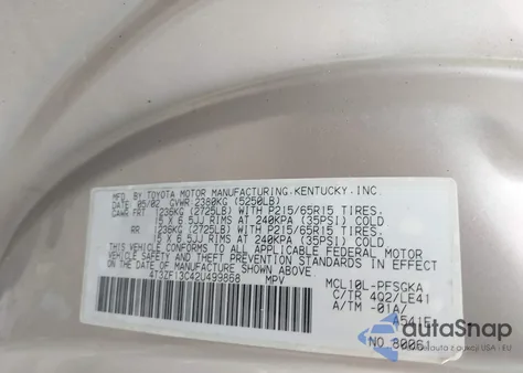 2002 Toyota Sienna Xle from USA, damaged, VIN 4T3ZF13C42U499868